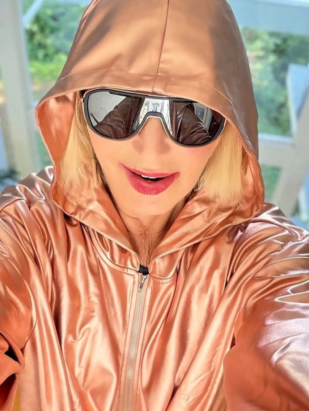 Metallic Hooded Jacket in Pink Like New